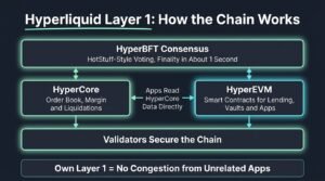 How Hyperliquid HYPE works with a Layer 1 chain using HyperBFT consensus, HyperCore order book and HyperEVM smart contracts